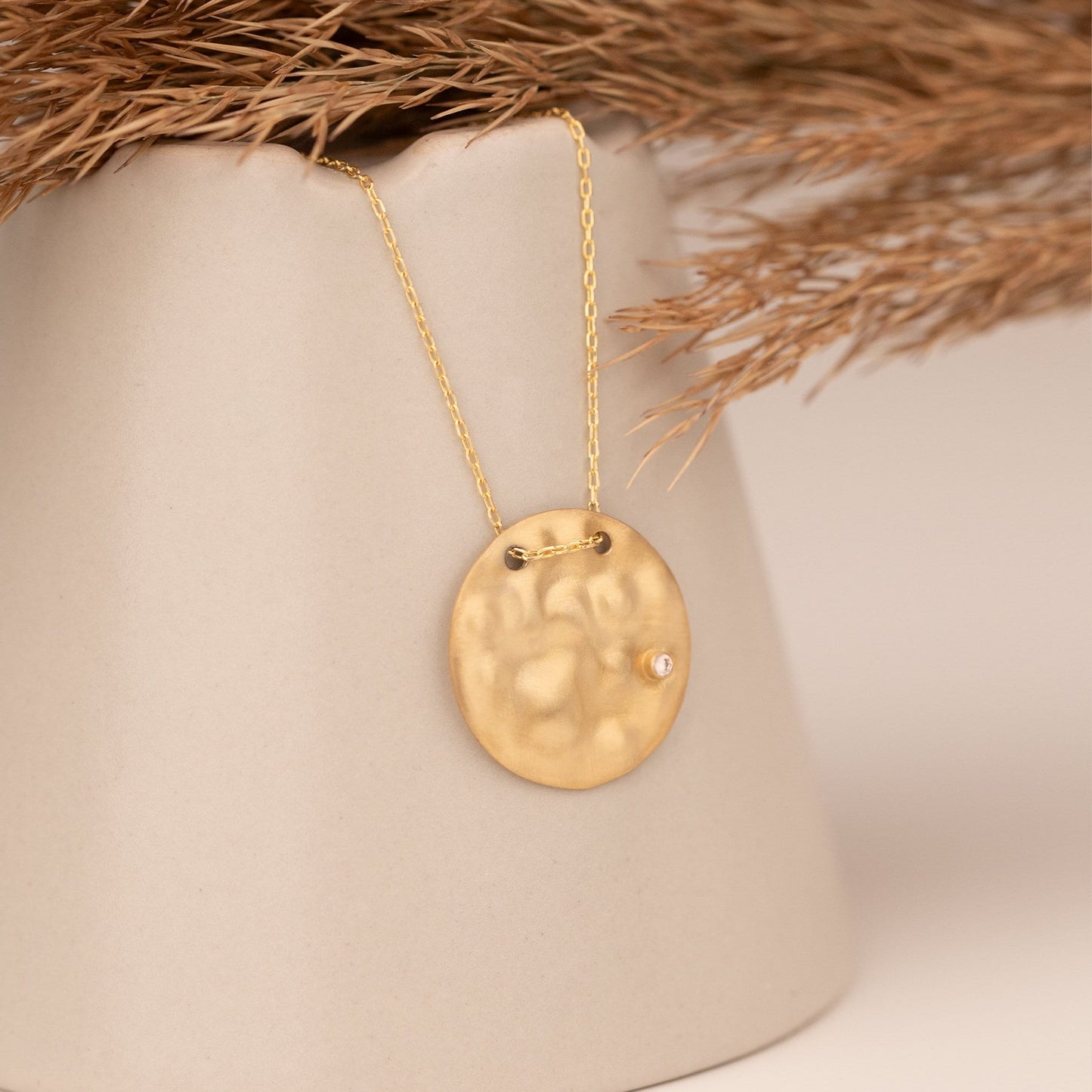 925 Sterling Silver Hammered Disc Necklace