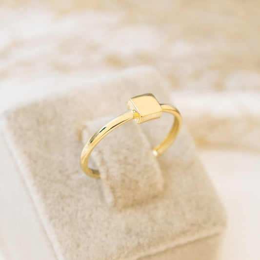 925 Ayar Gümüş Minimalist Kare Blok Signet Y