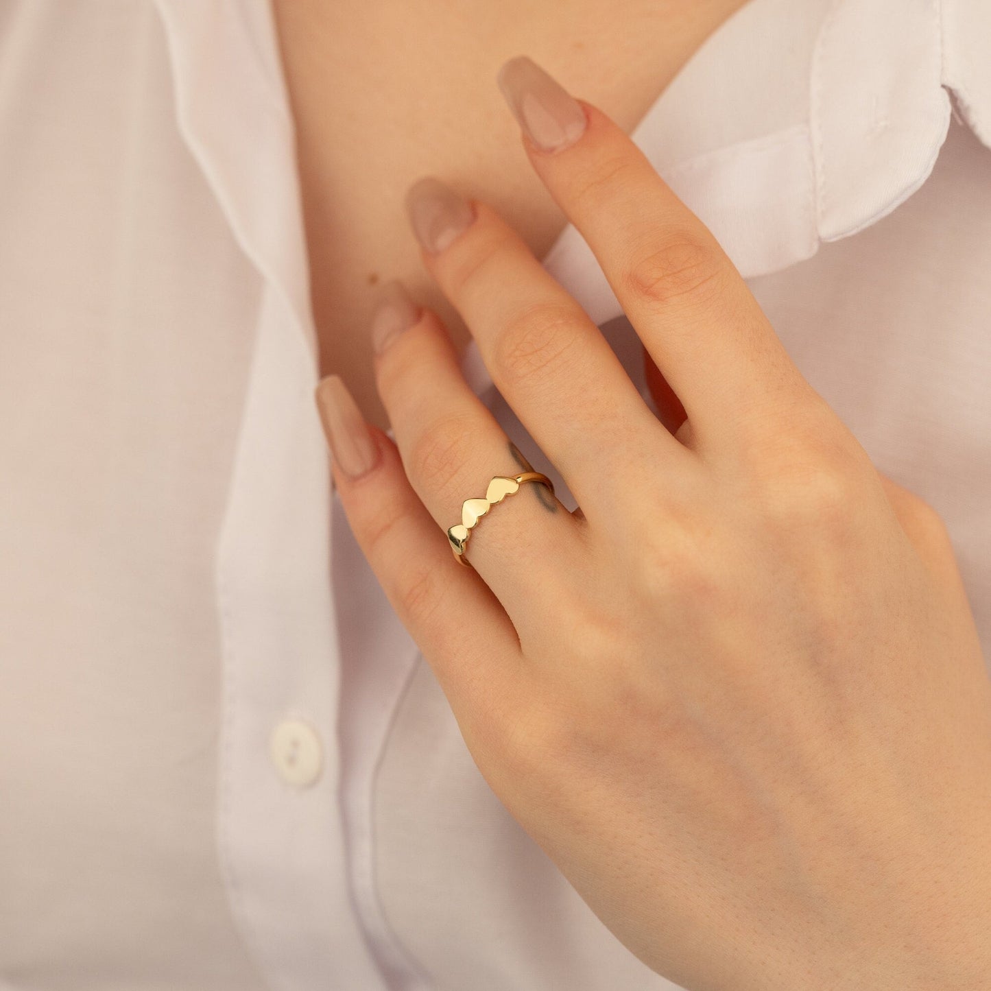 925 Sterling Silver Elegant Triple Heart Ring