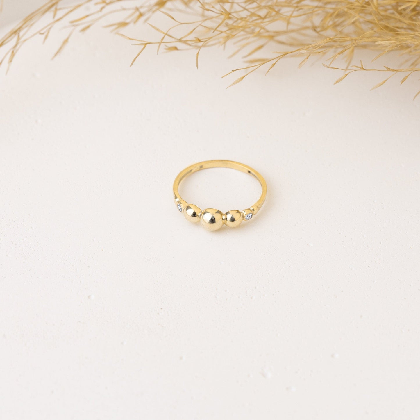 925 Sterling Silver Diamond Pave Silver Bead Ring