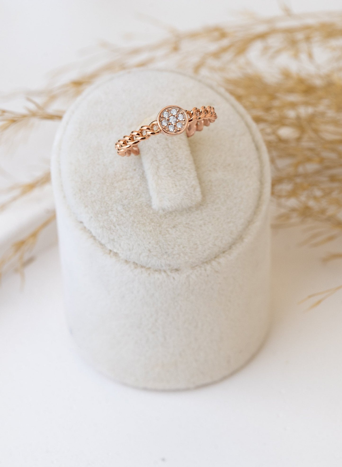 925 Sterling Silver Curb Chain Diamond Pave Signet Ring