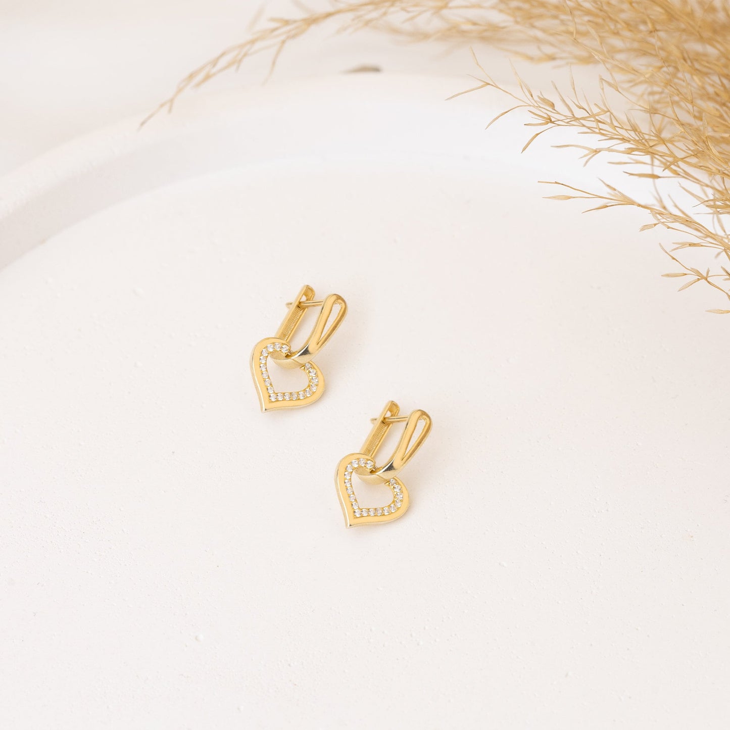 925 Sterling Silver Dangle Diamond Heart Hoop Earrings