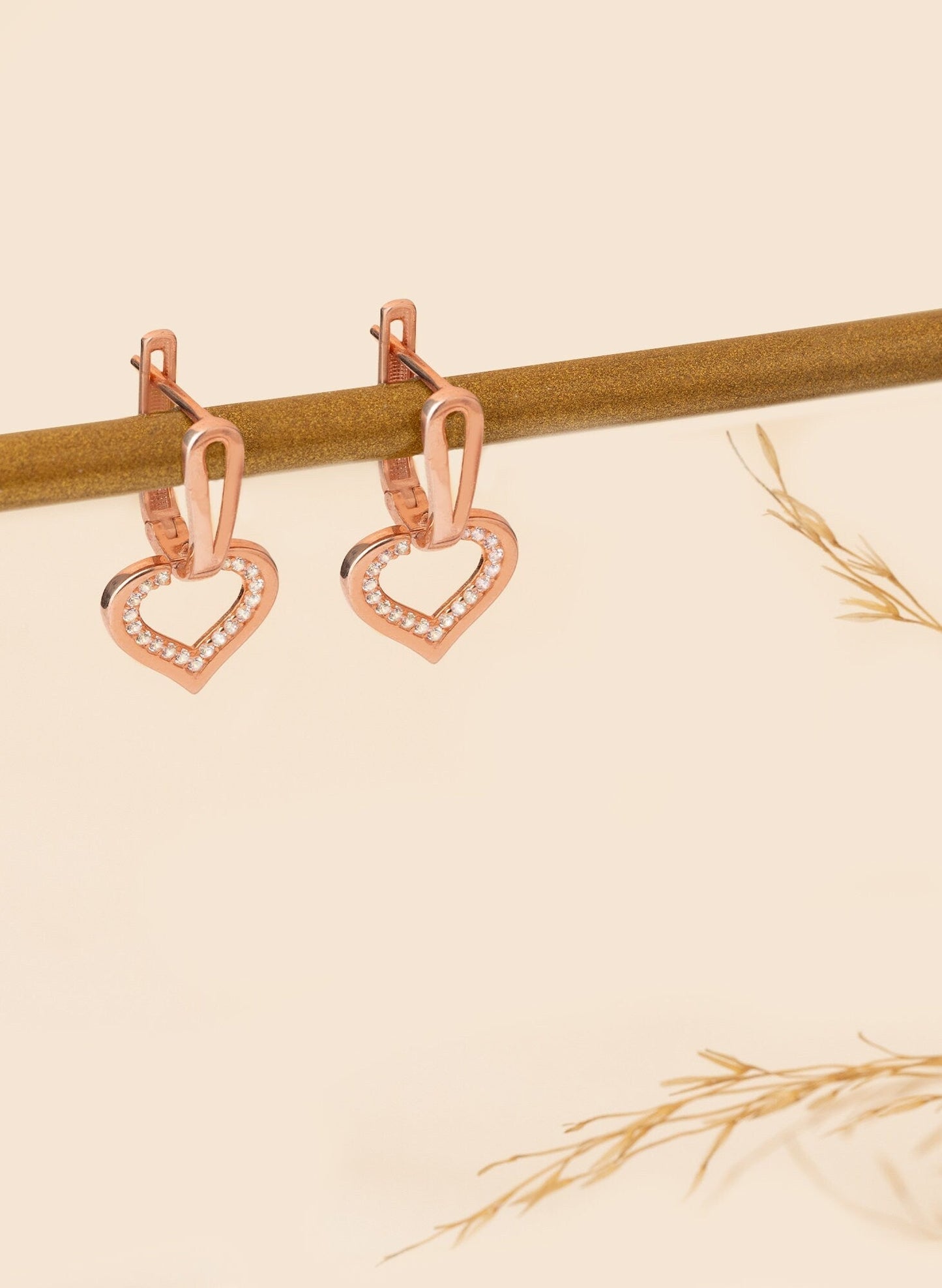 925 Sterling Silver Dangle Diamond Heart Hoop Earrings