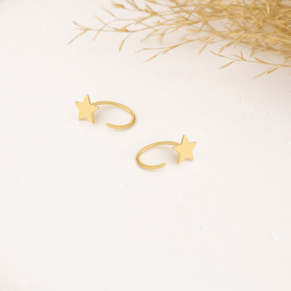 925 Sterling Silver Star C Hoop Earrings