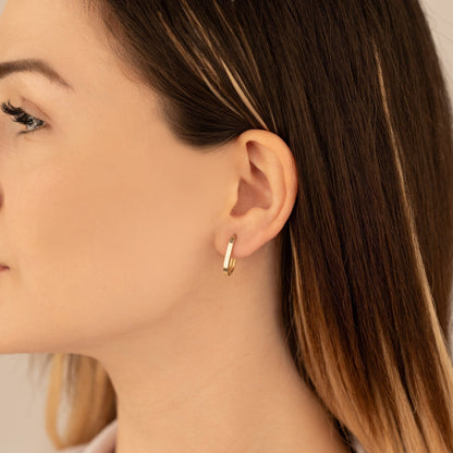 925 Sterling Silver Grooved Rectangular Hoop Earrings
