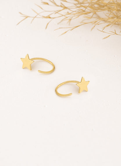 925 Sterling Silver Star C Hoop Earrings