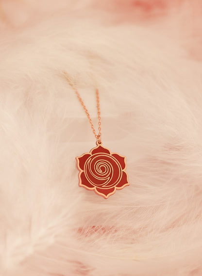 925 Sterling Silver Enamel Red Rose Necklace