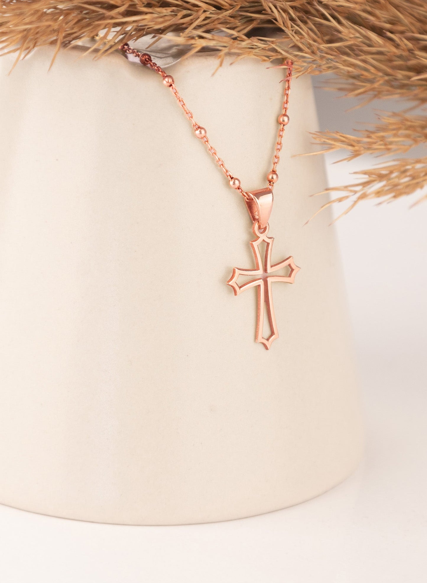 925 Sterling Silver Bud Cross Necklace
