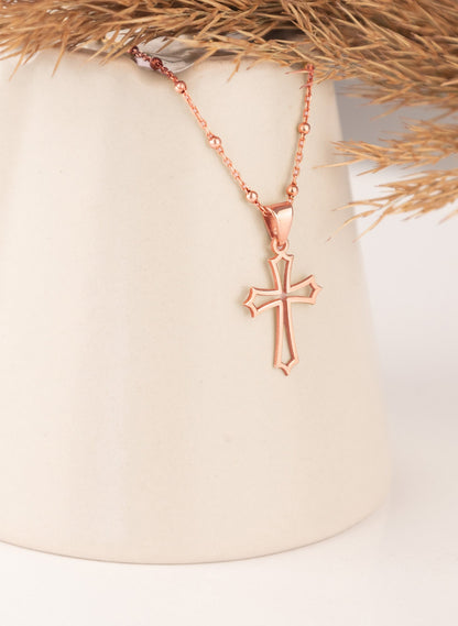 925 Sterling Silver Bud Cross Necklace