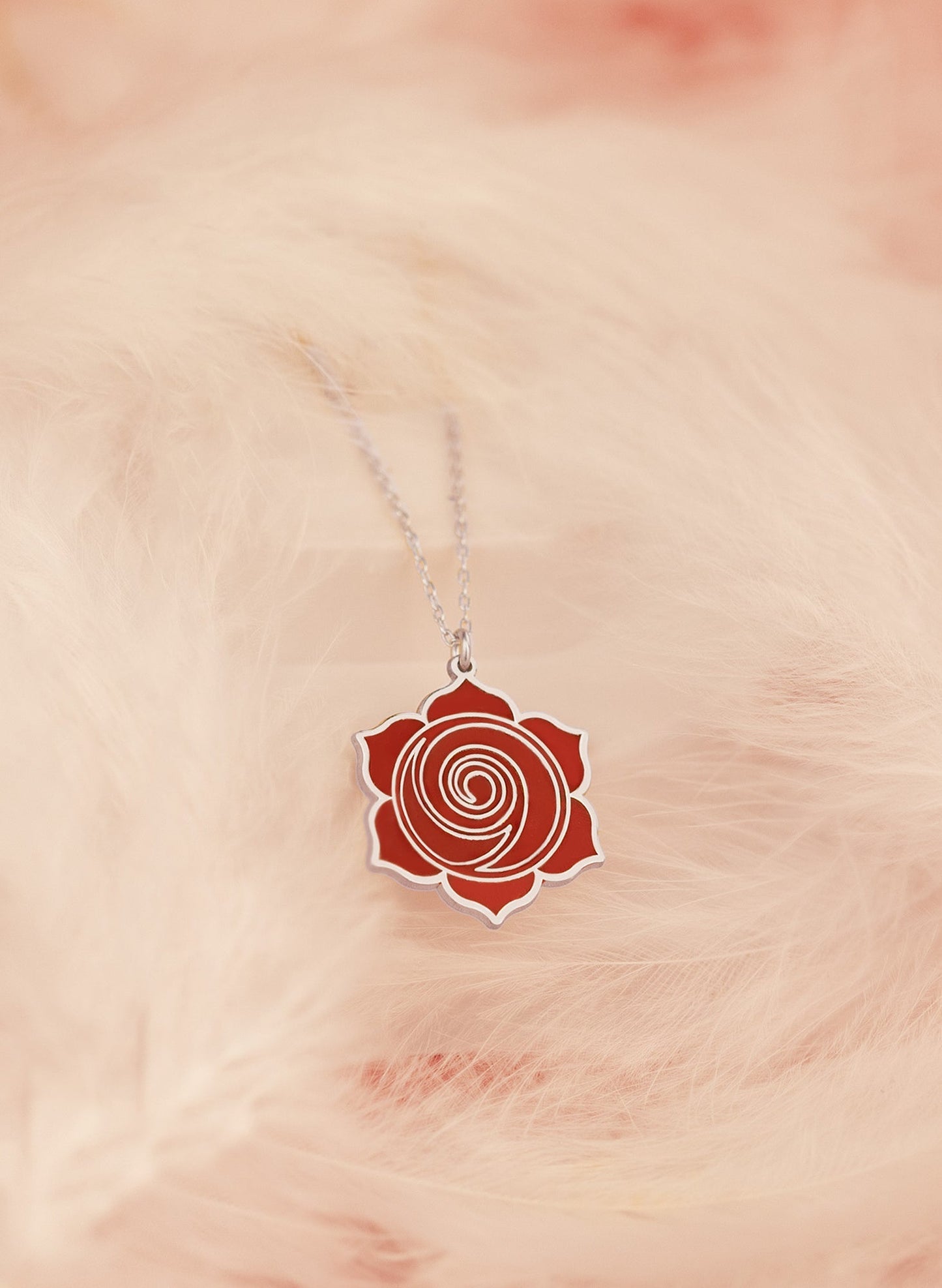 925 Sterling Silver Enamel Red Rose Necklace
