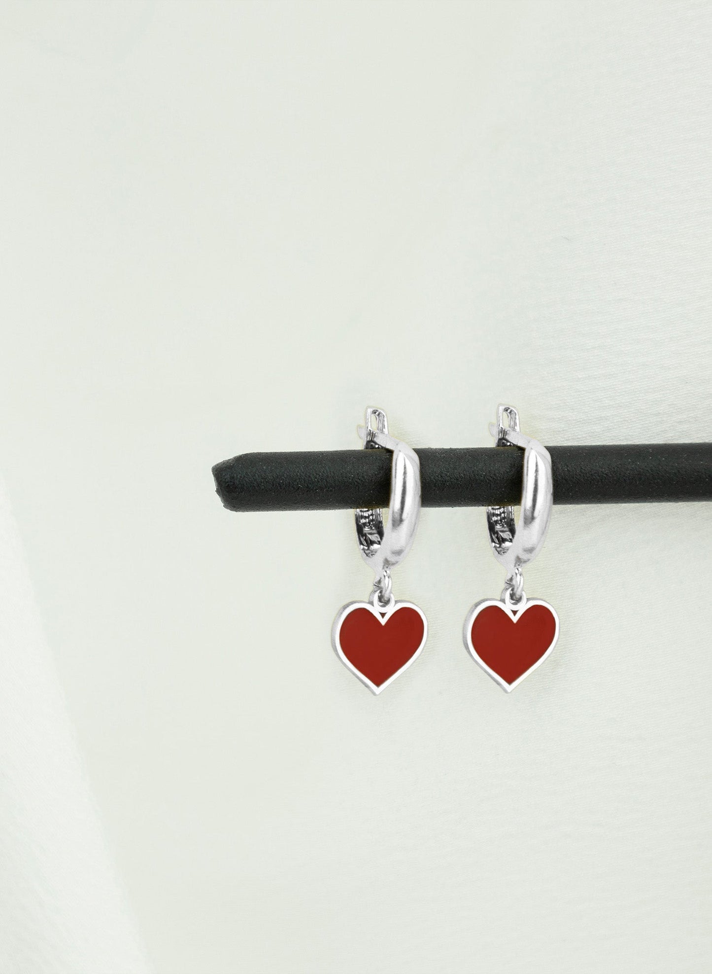 925 Sterling Silver Red Heart Hoop Earrings