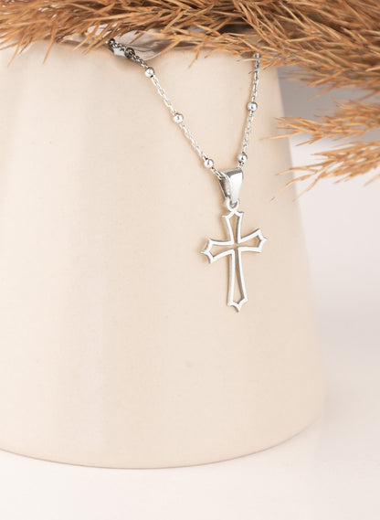 925 Sterling Silver Bud Cross Necklace