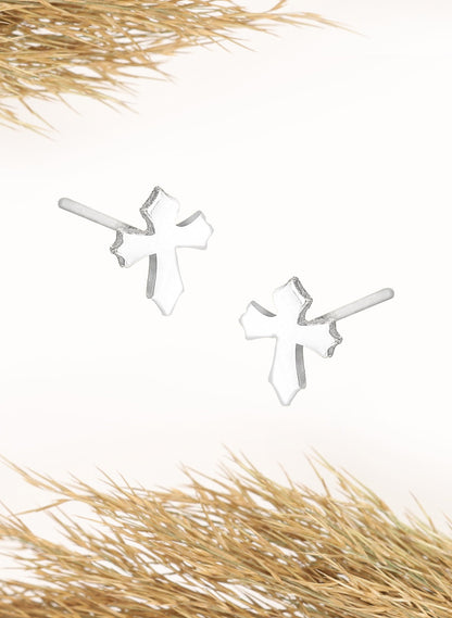 925 Sterling Silver Tiny Cross Earrings