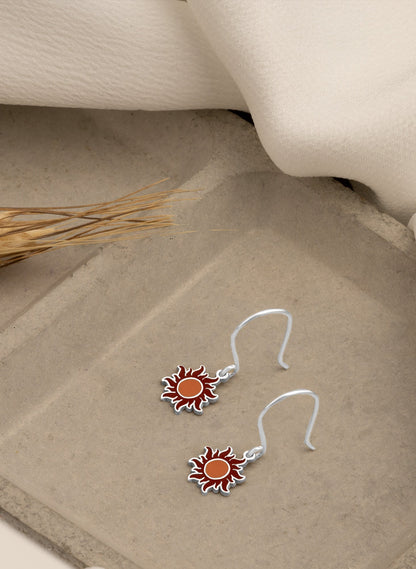 925 Sterling Silver Red Sun Earrings